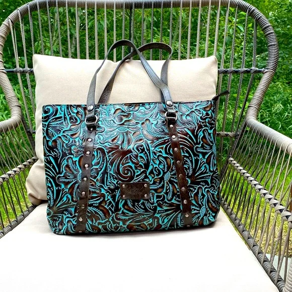 Patricia Nash Turquoise Tooled Leather Bag - Picture 1 of 16
